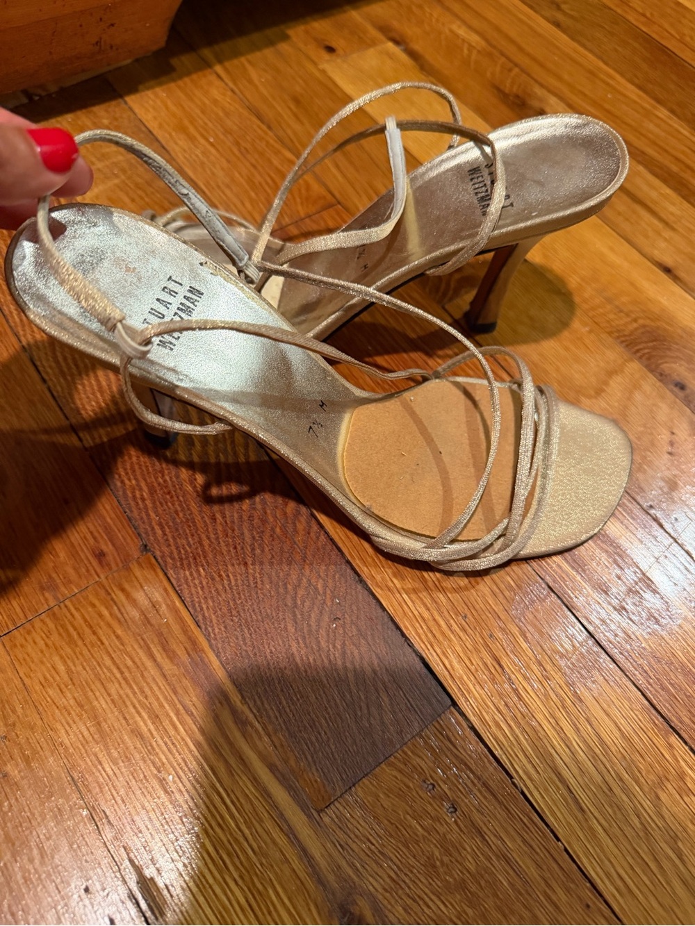 Stuart Weitzman Champagne Gold Strappy High-Heel Sandals